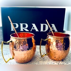 Set of 2 copper mugs including copper straws